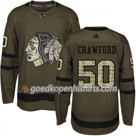 Chicago Blackhawks Corey Crawford 50 Adidas 2017-2018 Camo Groen Authentic Shirt - Mannen